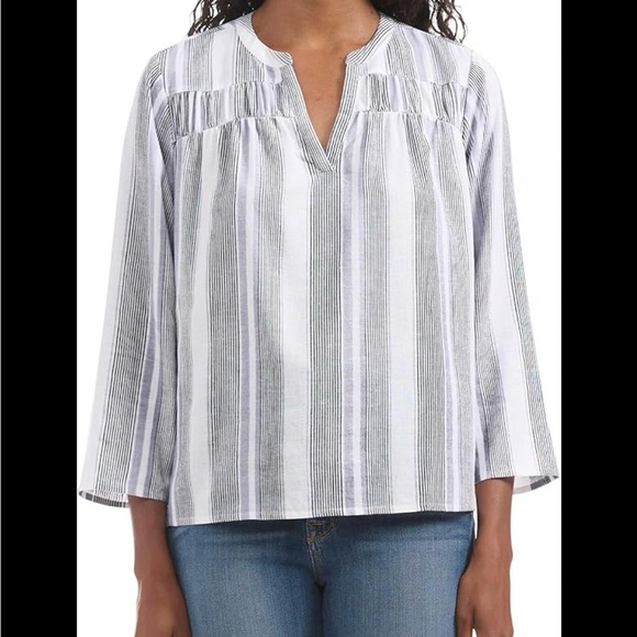 Splendid White and Gray 3/4 Sleeve Boxy Blouse - Picture 1 of 8